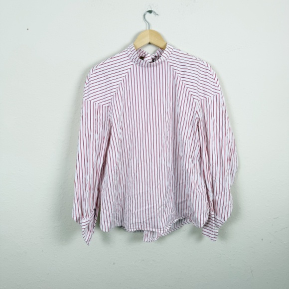 MSGM Striped Mock Neck Blouse Size 44 - Picture 2 of 8